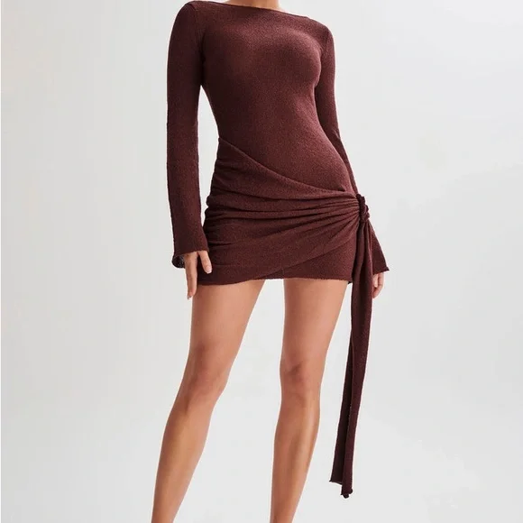 Meshki | Dresses | Meshki Brown Asymmetrical Ribbed Bodycon Dress | Poshmark